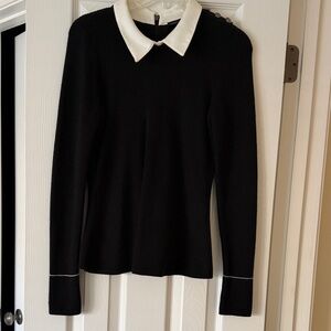White House Black Market Black Sweater with White Collar